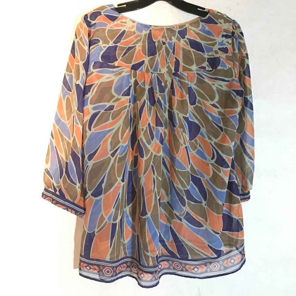 Nicole Miller Psychedelic Prairie Top Blouse Sheer Hippie Bohemian Size Small - Picture 8 of 8
